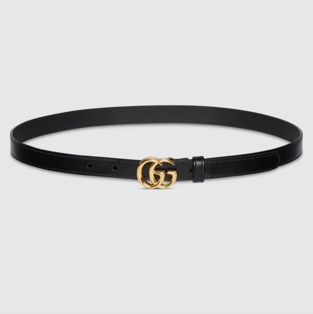 Gucci Black Leather Belt with Mini Gold Double G Buckle